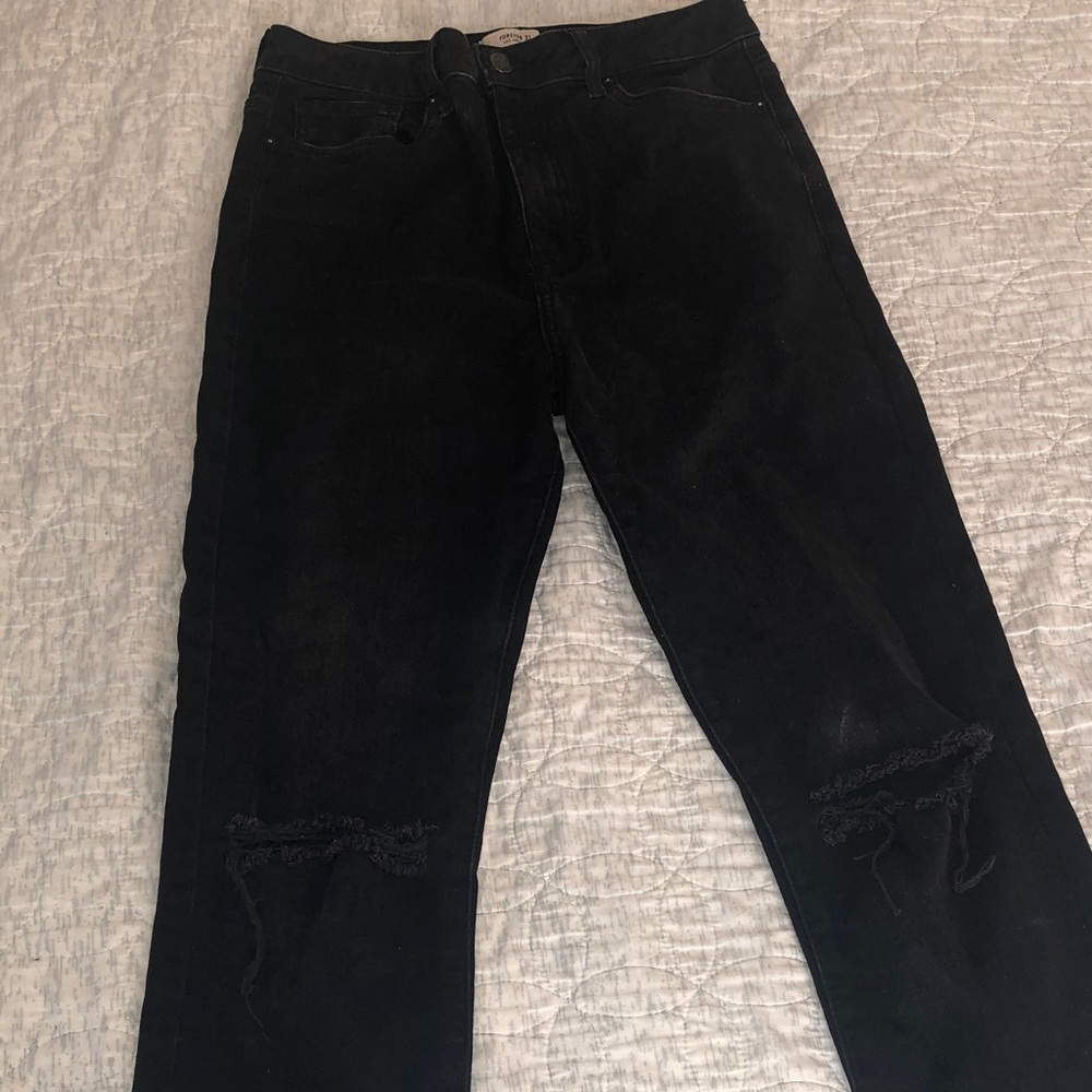 Women’s Black Distressed Straight-Leg Pants